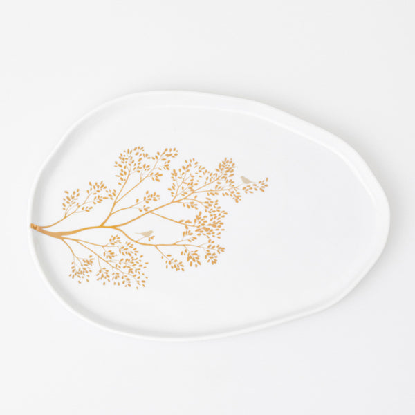 assiette blanche motif arbre doré avec oiseau 4avril