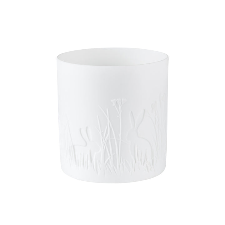 Photophore blanc motif praire et lapins en porcelaine 4avril
