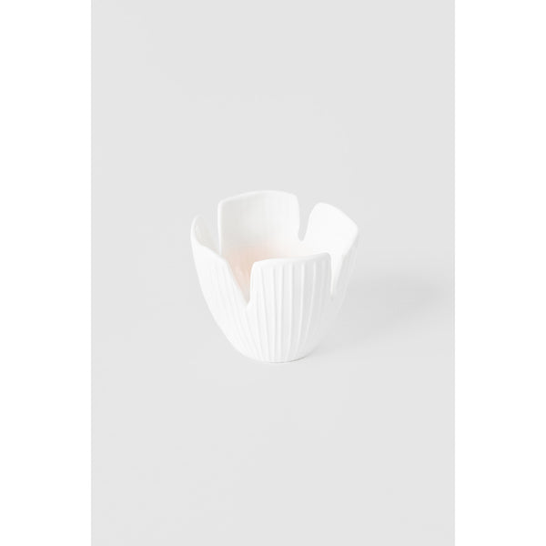 bougeoir fleur en porcelaine blanche intérieur orangé 4avril